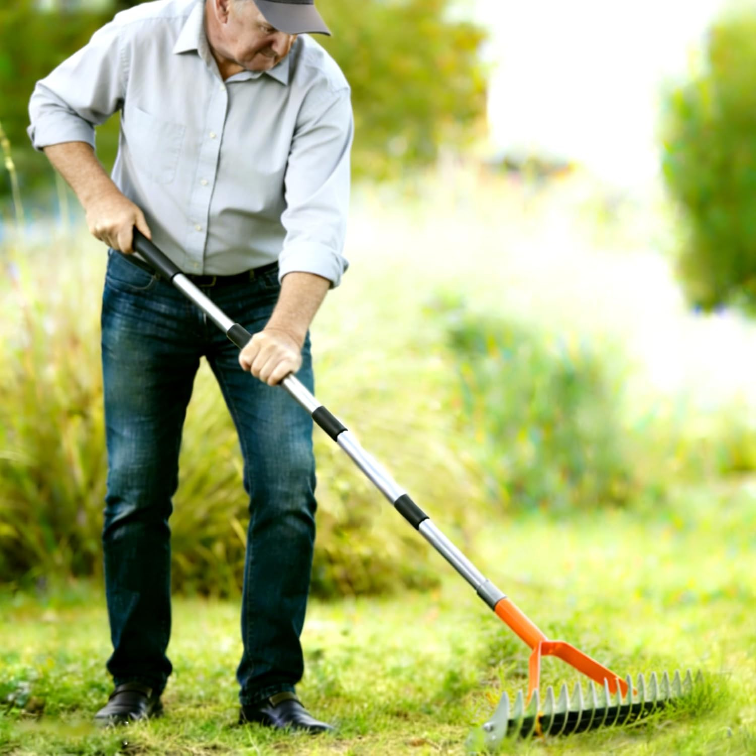 Thatch Rake for Lawn,15" Dethatcher Rake,Heavy-Duty Metal Thatching Rake,68" Adj