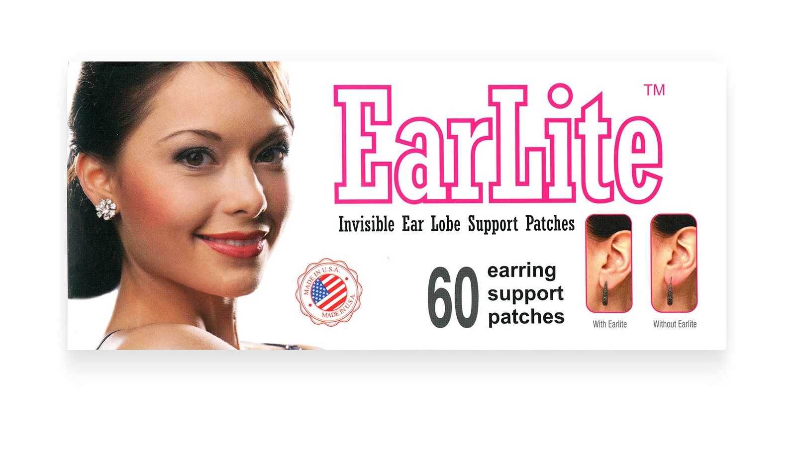 EarLite 60 patches Invisible Earring Ear Support 60 Count (Pack of 1), Clear