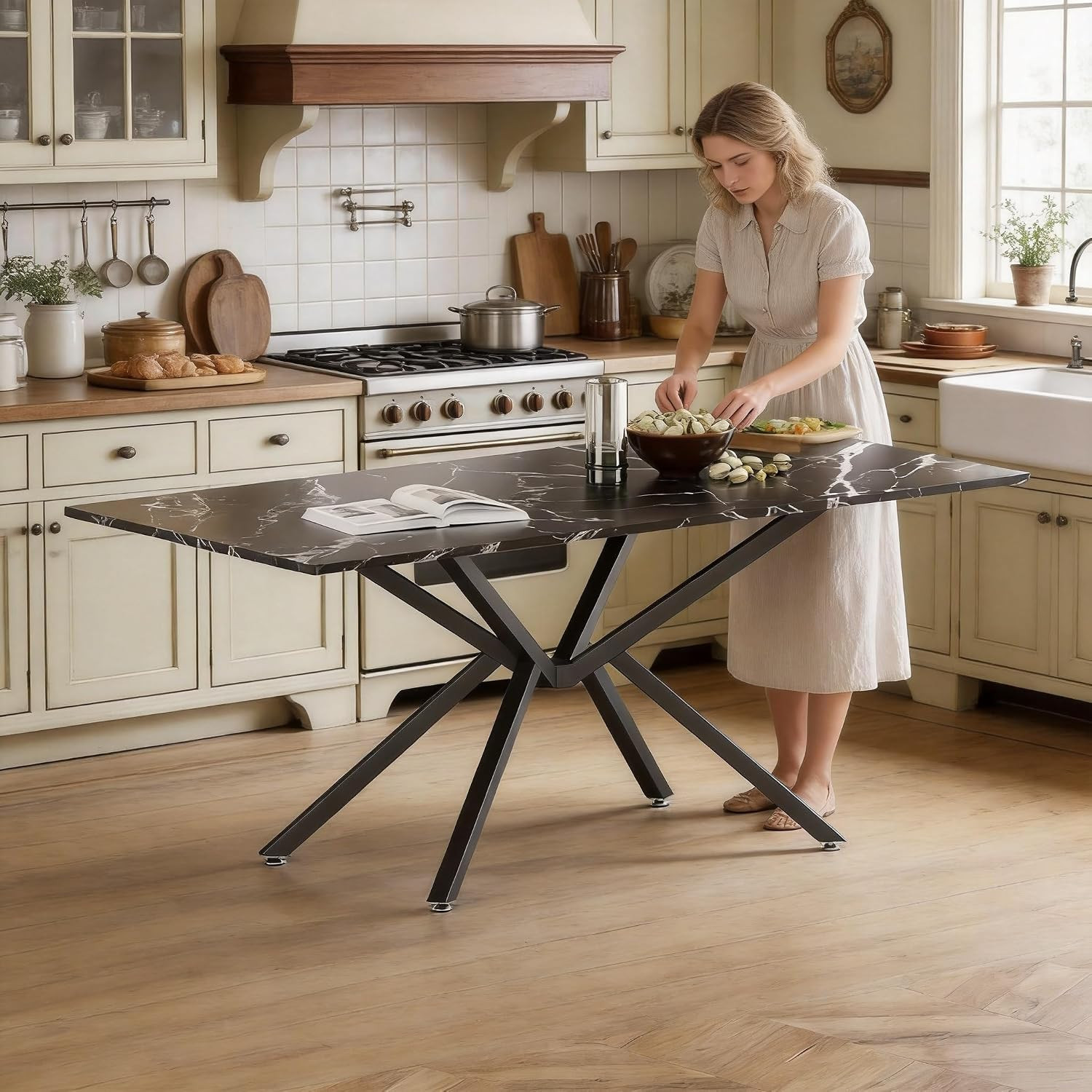 28" Heavy Metal Dining Table Base with Adjustable Footrest for DIY Projects