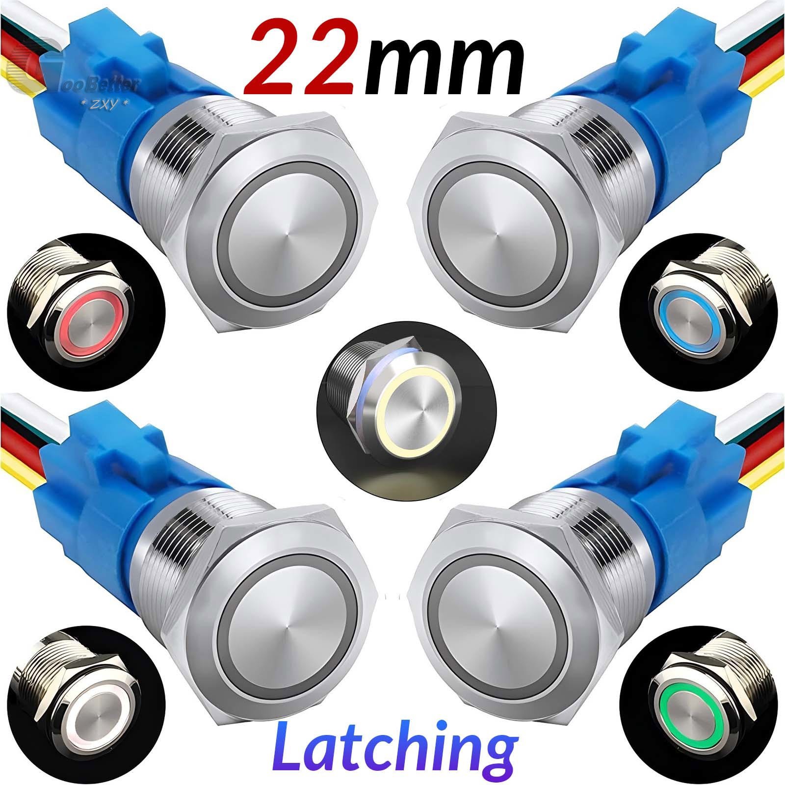 22mm LED ON OFF Waterproof Stainless Steel Latching Push Button Ring Switch