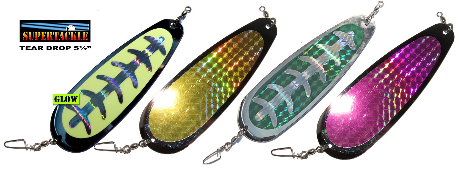 4 NEW - 5½" Supertackle Tear Drop METAL DODGERS. Kokanee, Salmon & Trout Fishing
