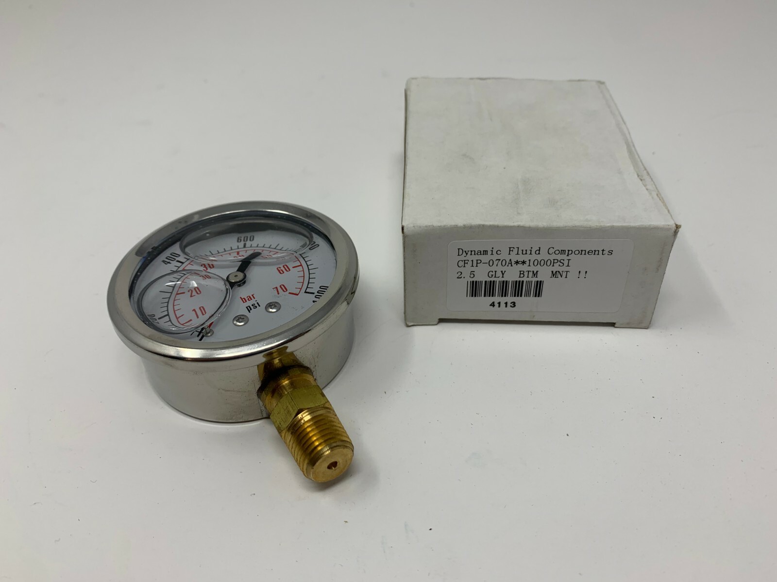 NEW Dynamic CF1P-070A Pressure Gauge, 1,000 PSI, 2.5" Face, 1/4" Bottom Mount