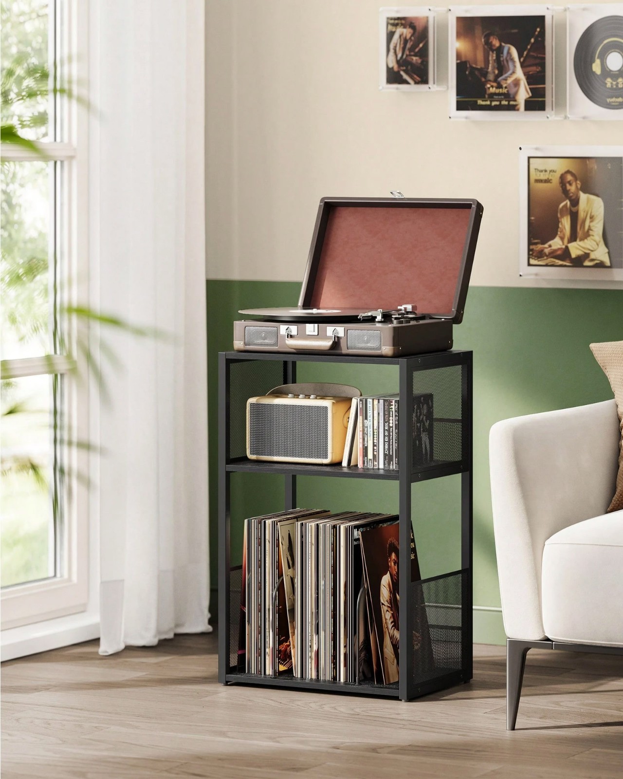 Record Player Stand 3 Tier Side Table Vinyl Storage Holds 100 Albums