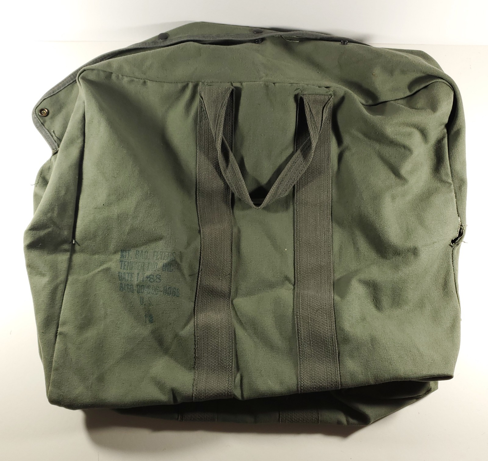 US Army VTG Flyers Kit Bag Large Green Canvas Duffle Bag