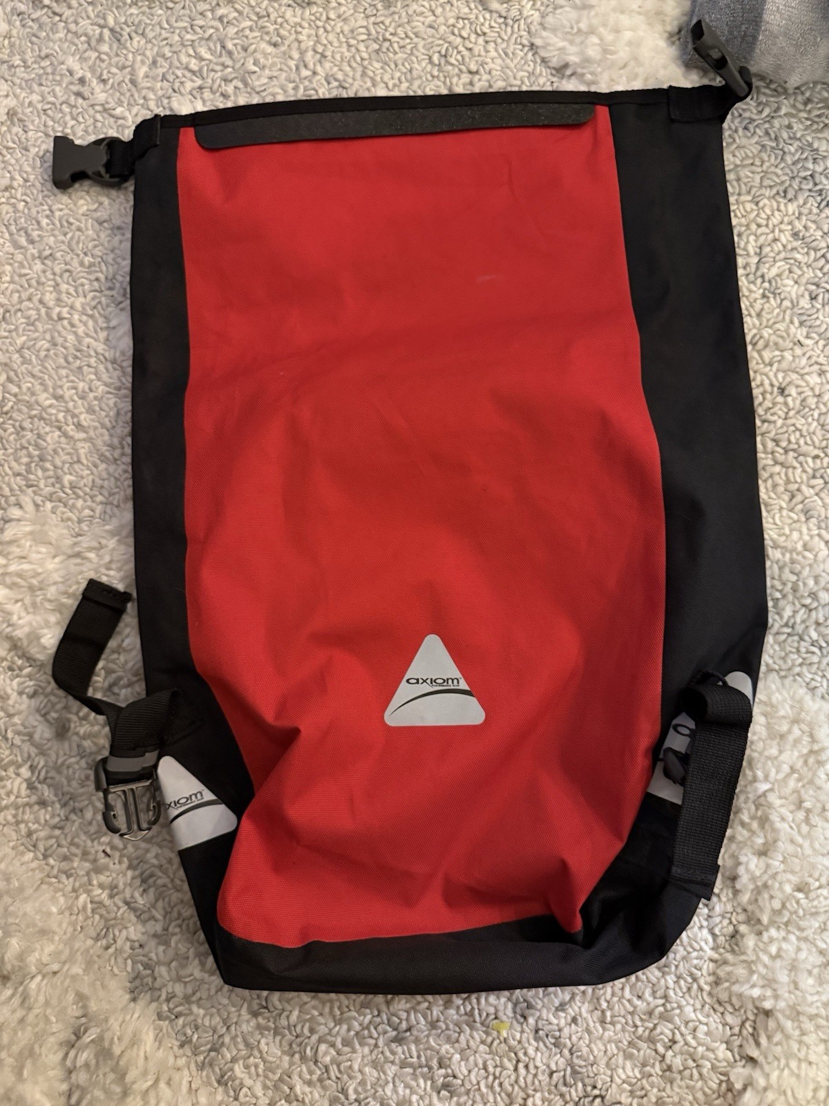 Axiom Tie-Lock Roll-Top Backpack Red/Black Adjustable Straps Buckle Logo