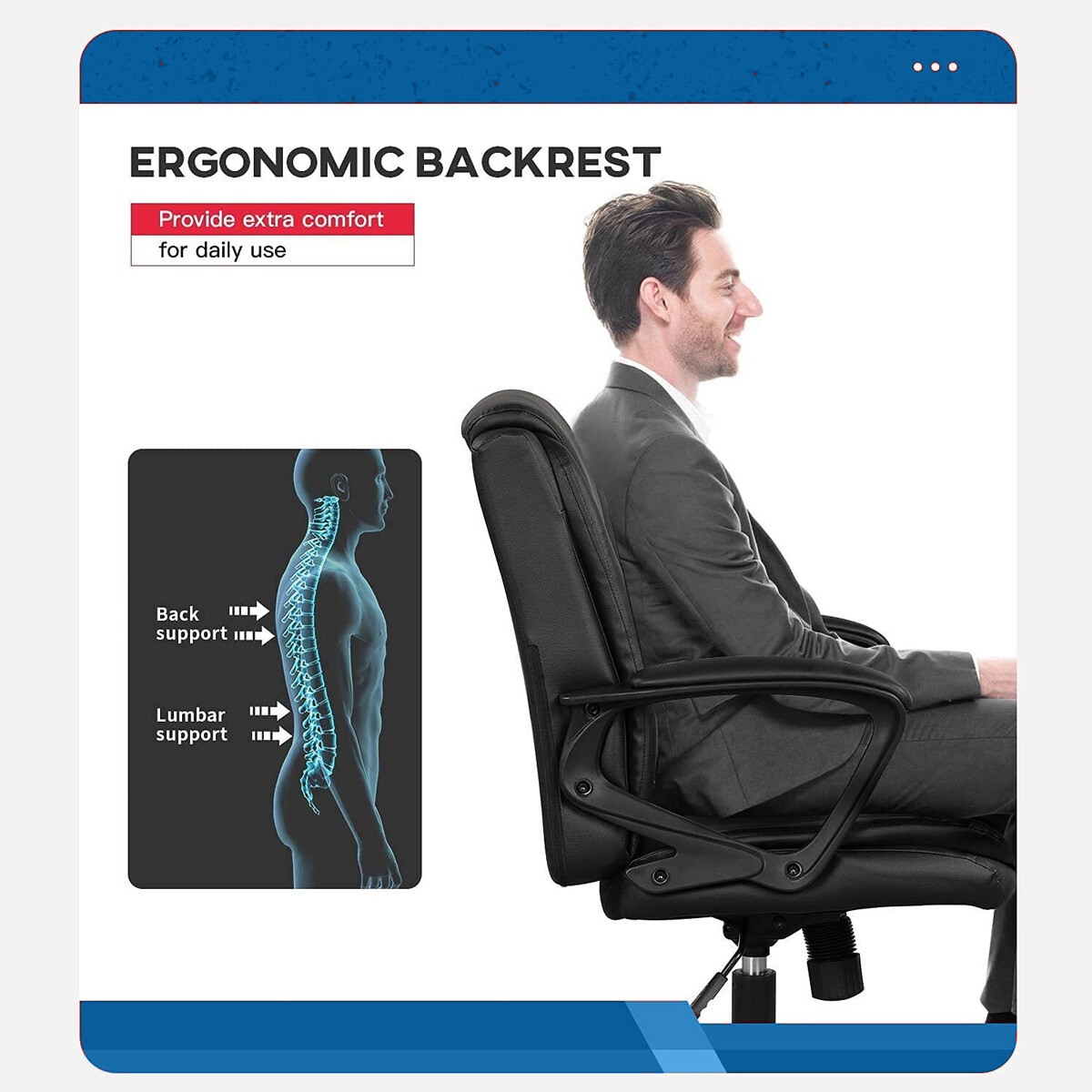 Mid Back Office Computer Desk Chair Ergonomic PU Leather Swivel Executive Chair