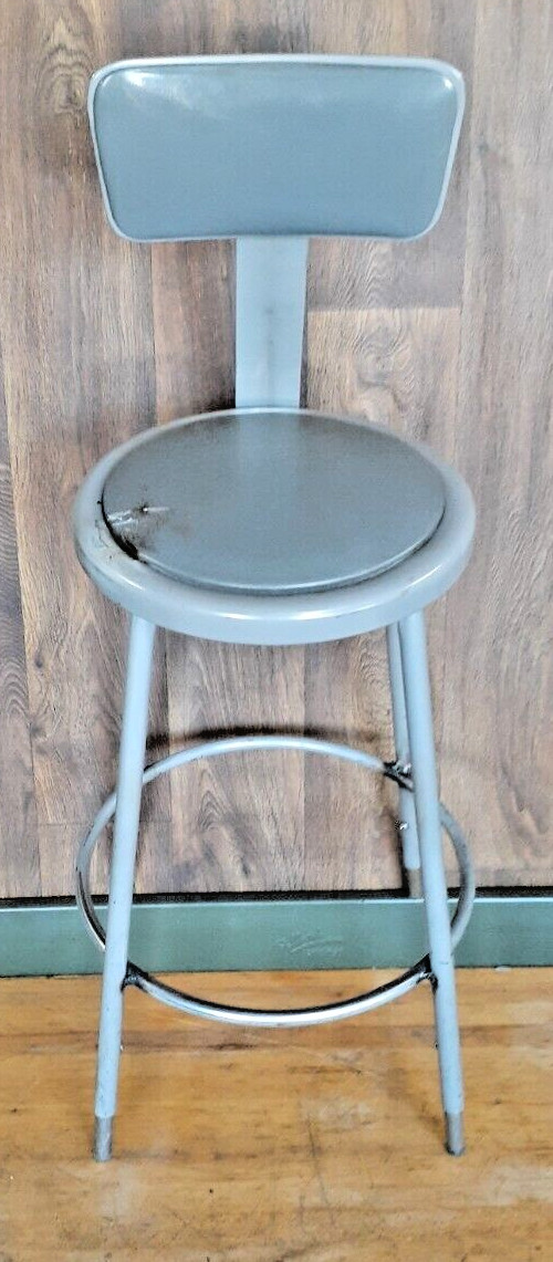 Vintage Krueger Industrial Padded Factory Stool adjustable & removable Back USA