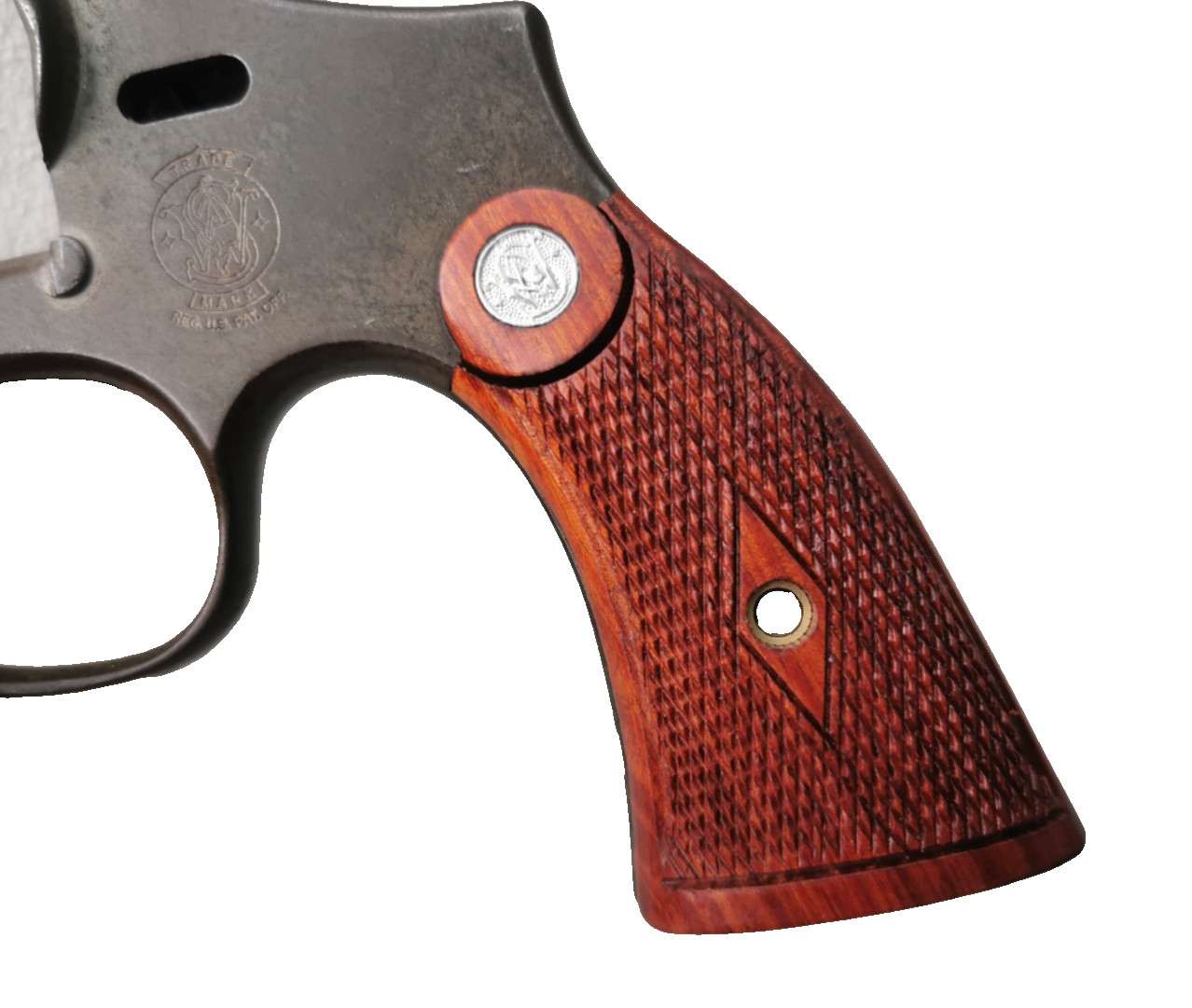 CUSTOM S&W K L FRAME SQUARE BUTT GRIPS DIAMOND CHECKERED WOOD PRE WAR