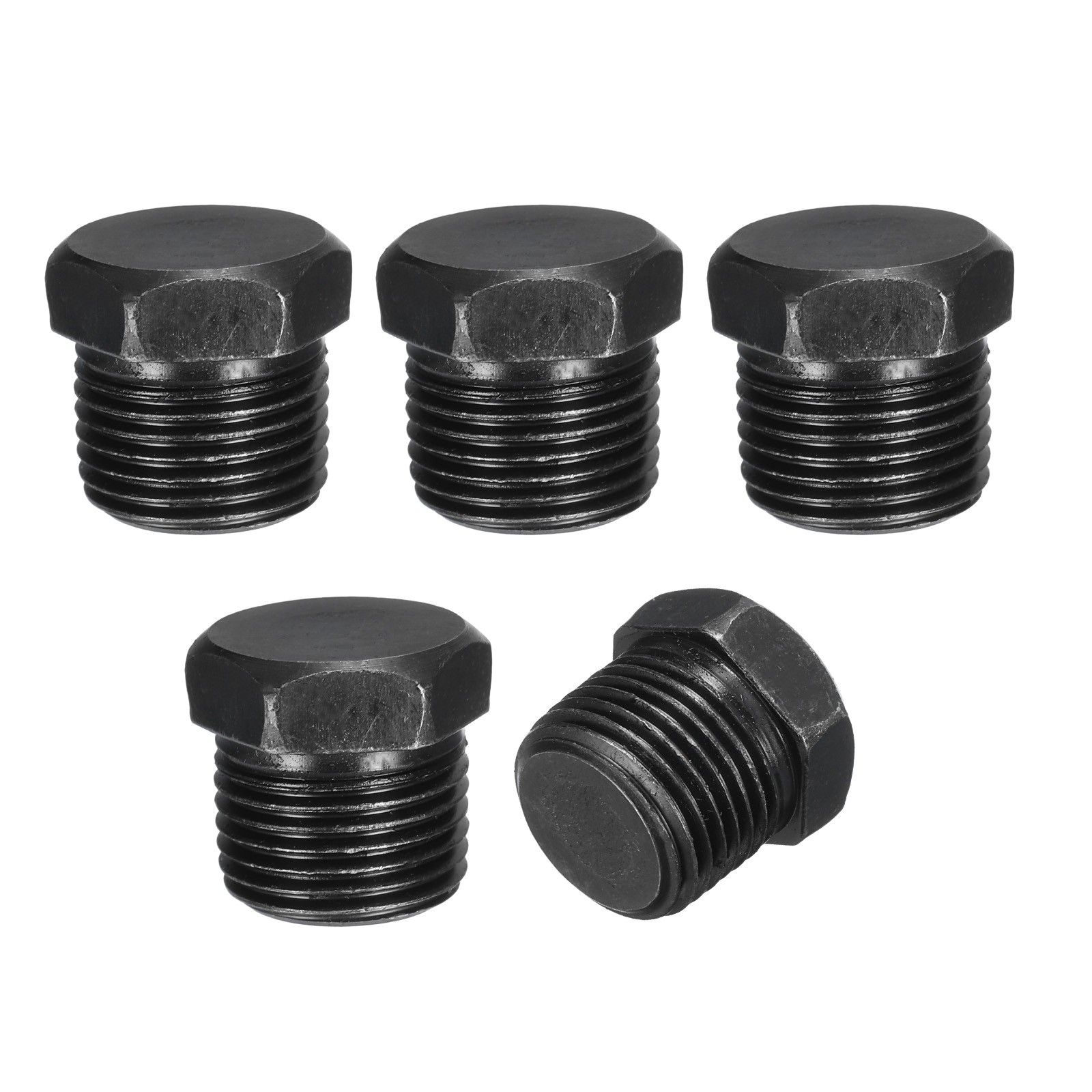 3/8 NPT Male Outer Head Hex Thread Socket Pipe Plug Fitting, 5Pcs, Black