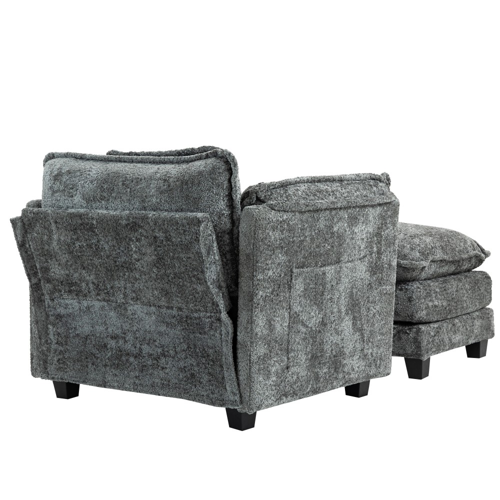 Oversized Boucle Sofa Bed – Portable Ottoman, Wider Seat,Deep Cushions,DARK GREY