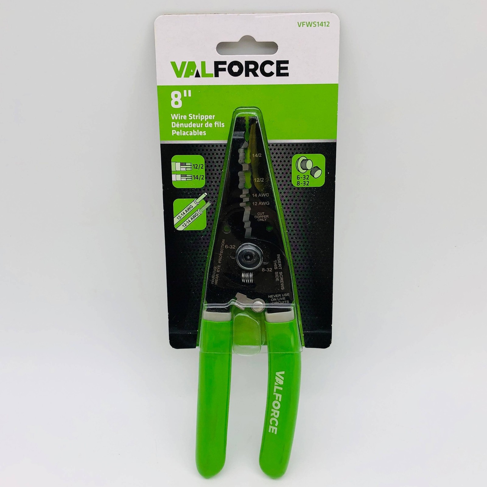 ValForce VFWS1412 Wire Stripper 8" Industrial Heavy Duty 12-14 AWG 12/2 14/2