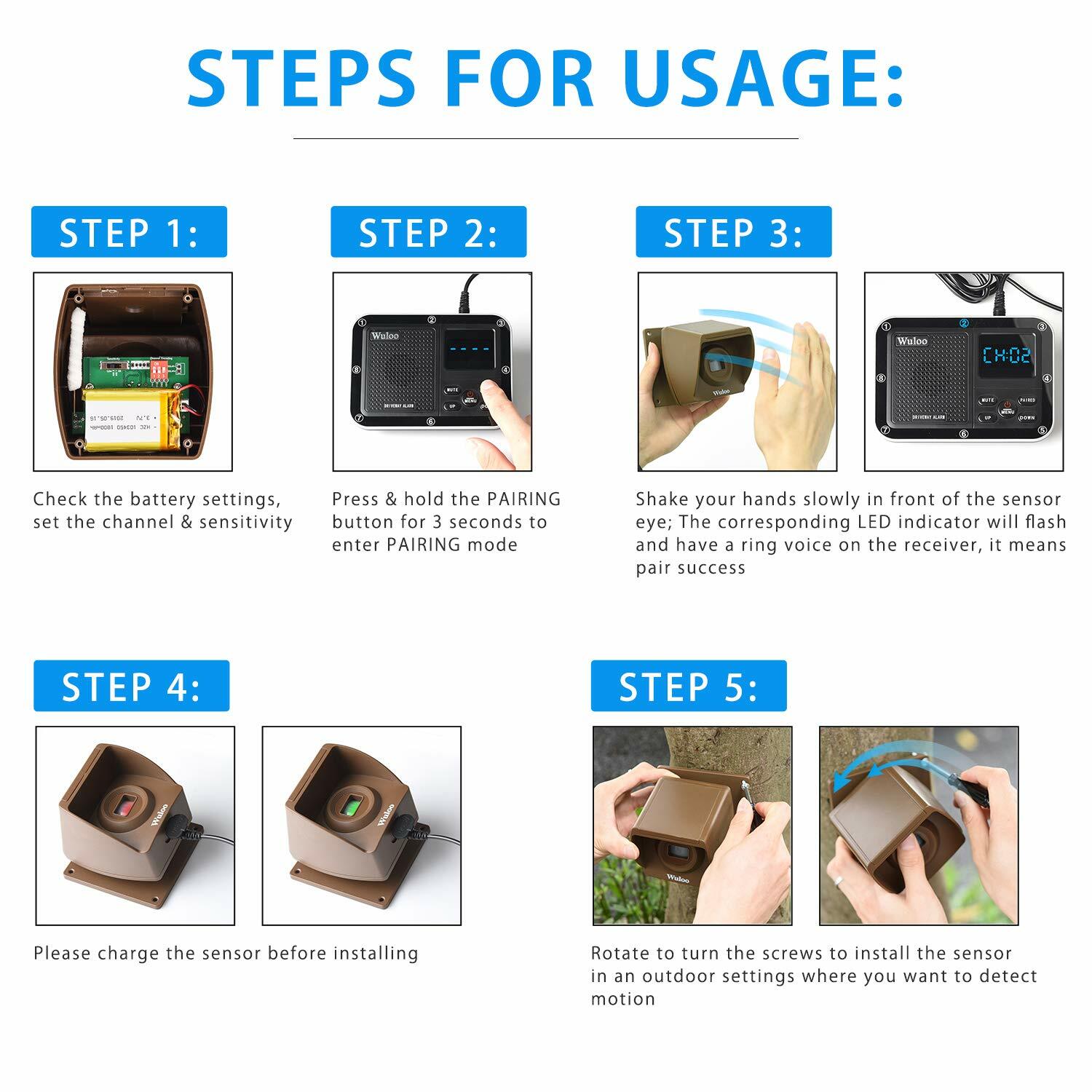 Wuloo Driveway Alarms Wireless Long Range Motion Sensor Alarm Home Yard Security