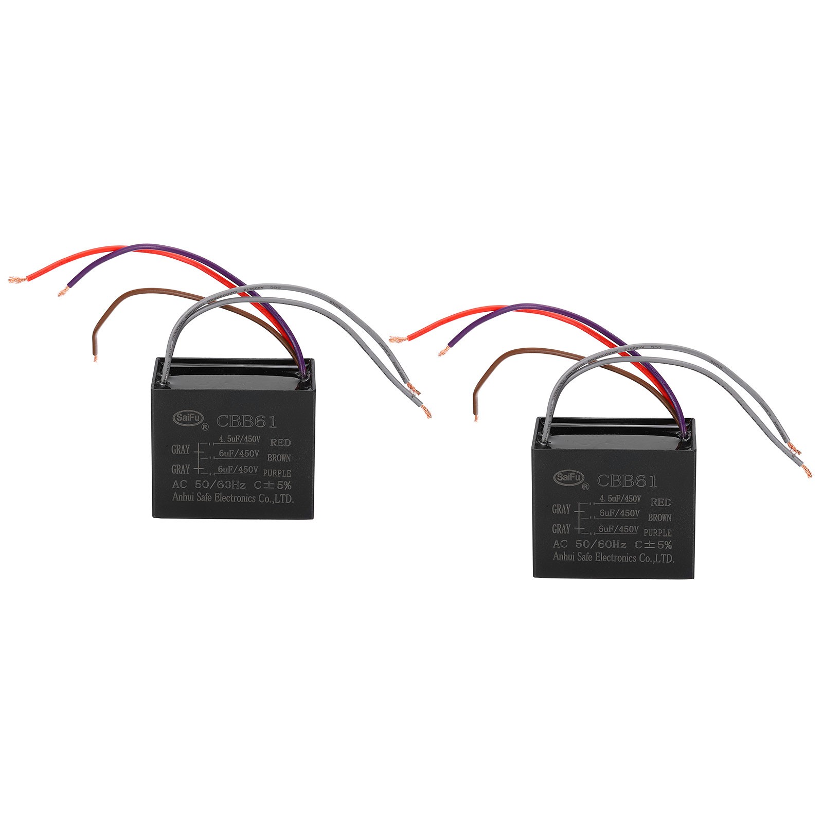 2Pcs 4.5uF+6uF+6uF 450 V CBB61 Capacitor Ceiling Fan Capacitor Black