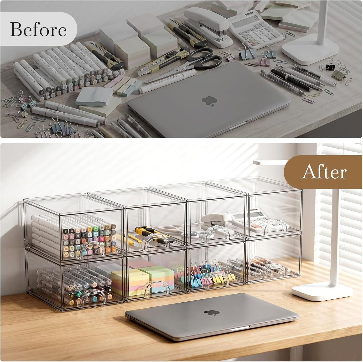 8 Pack Small Clear Stackable Acrylic Storage Boxes for Art Tool & Sketch, Storag