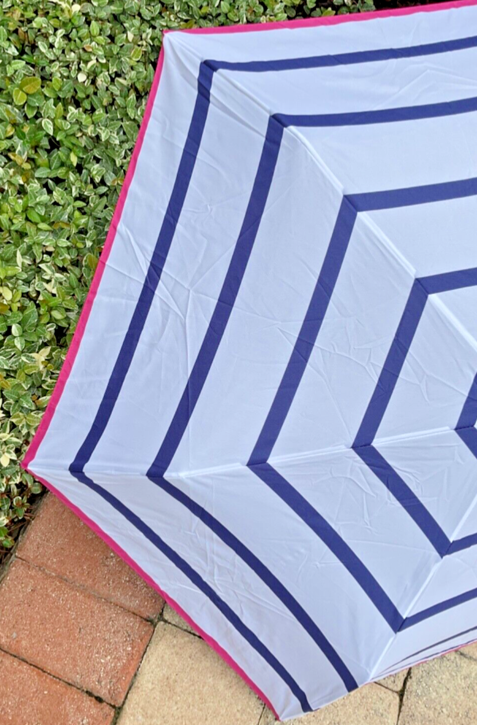 SAMSONITE UMBRELLA & CASE AUTO OPEN AND CLOSE BLUE PINK WHITE STRIPE NWT