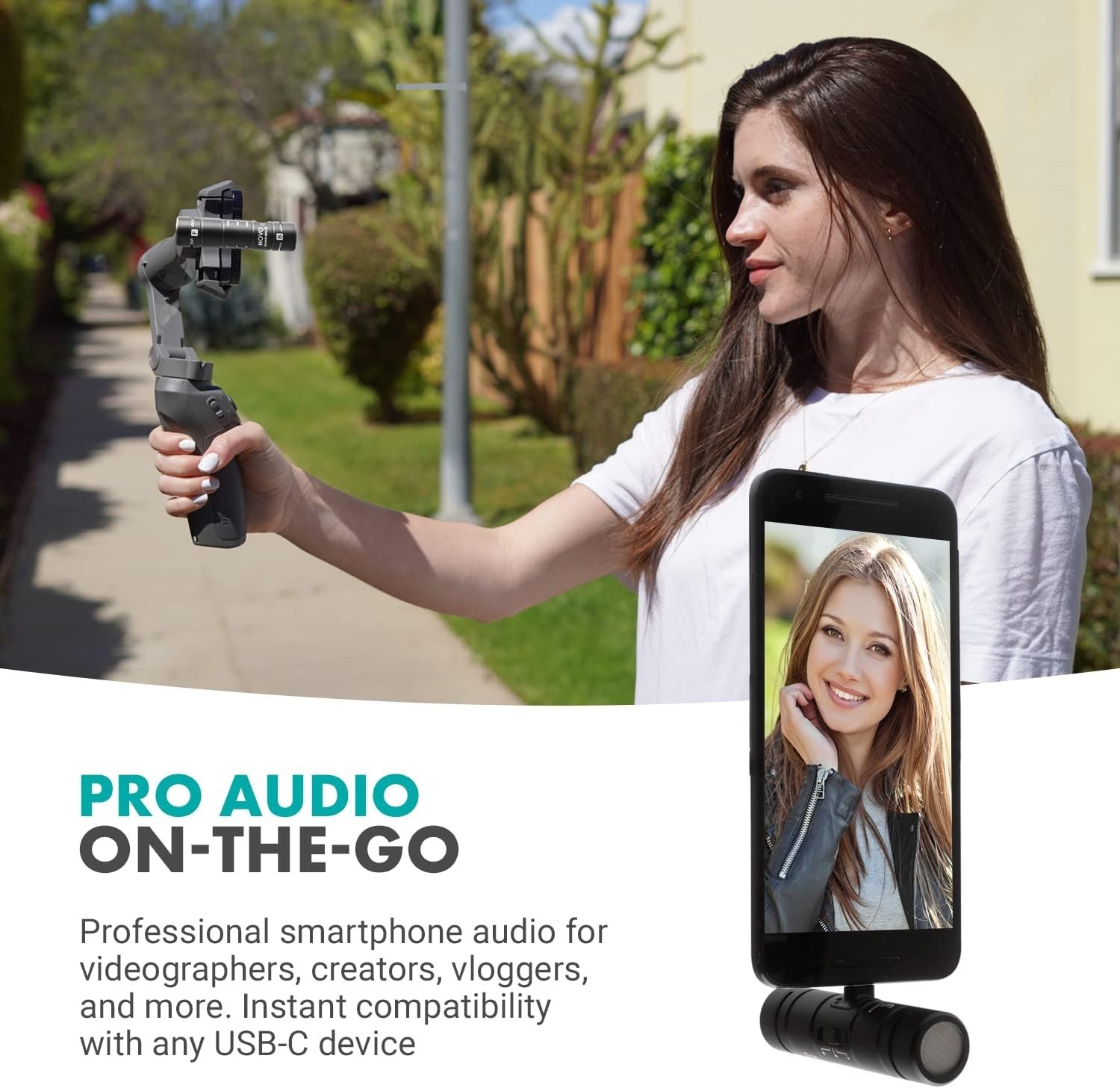 Movo DoubleMic-UC Dual Capsule Phone Microphone for USB-C Devices- Two-Sided ...