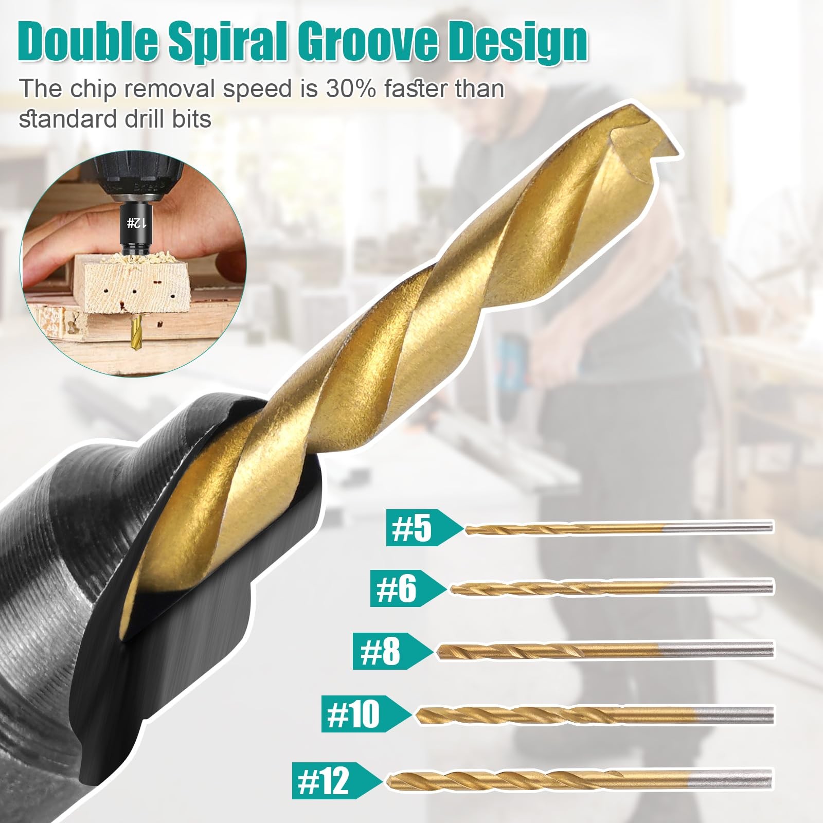 Countersink Drill Bit Set 5 PCS Adjustable Wooden Drill Bit with Depth Stop