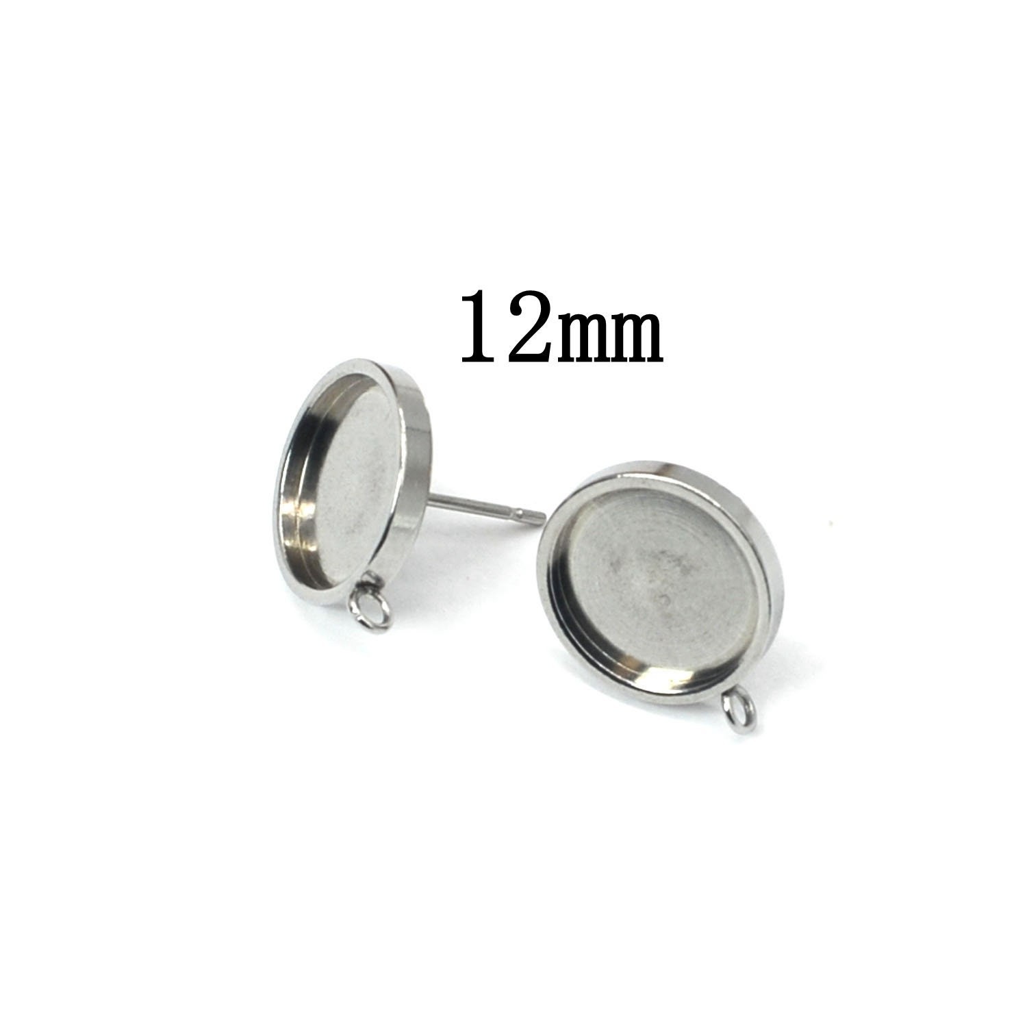 18PCS THICK Stainless Steel ROUND Stud Blank Earrings with Hoop LSE36-12mm