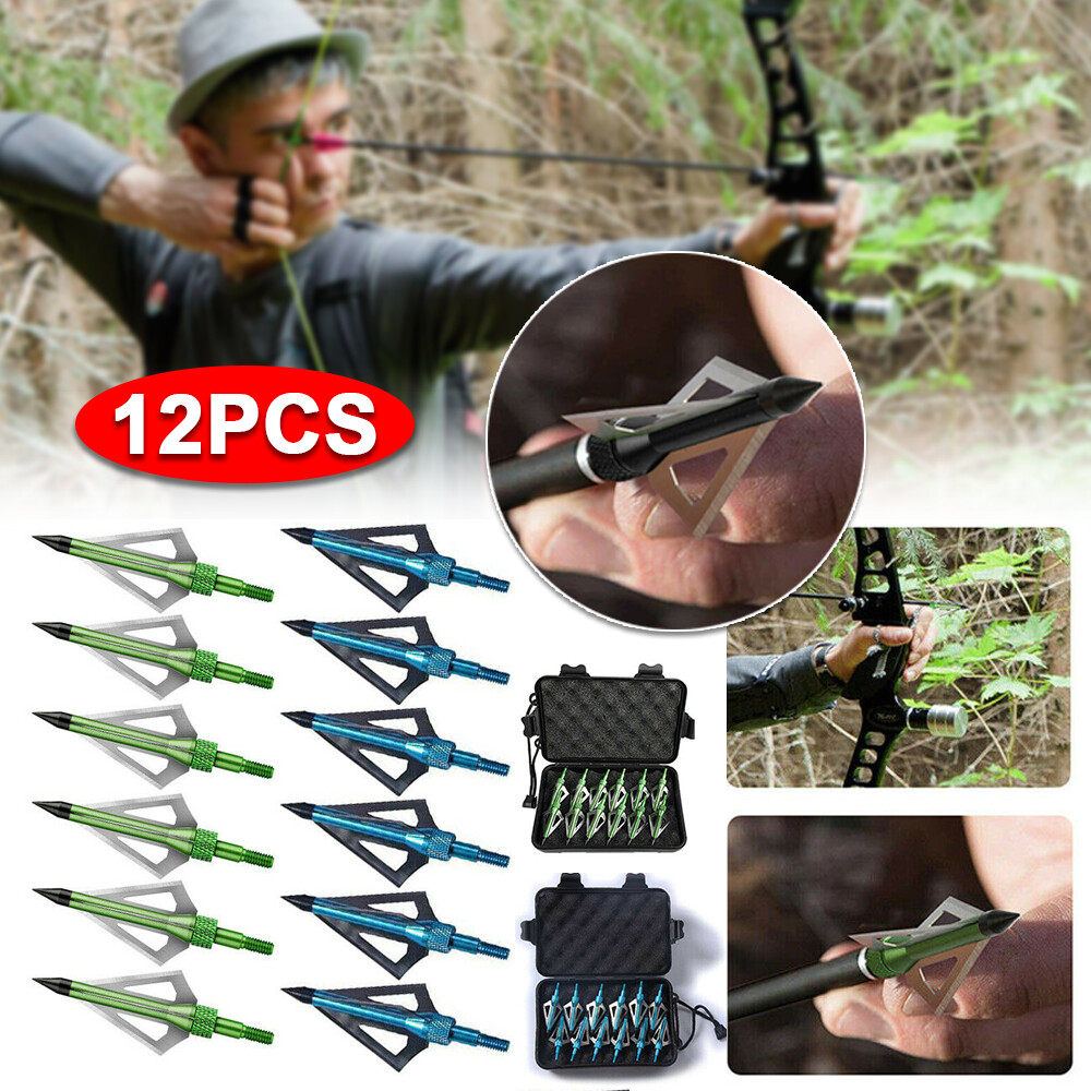 12Pcs Archery Broadheads 100Grain 3 Blade 2" Dia Expandable Arrowheads Hunting