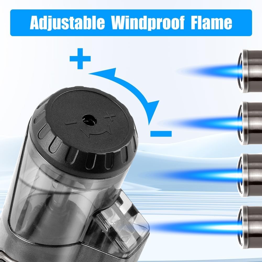 LcFun Torch Lighter 2 Pack Windproof Adjustable Single Jet Flame Double Black