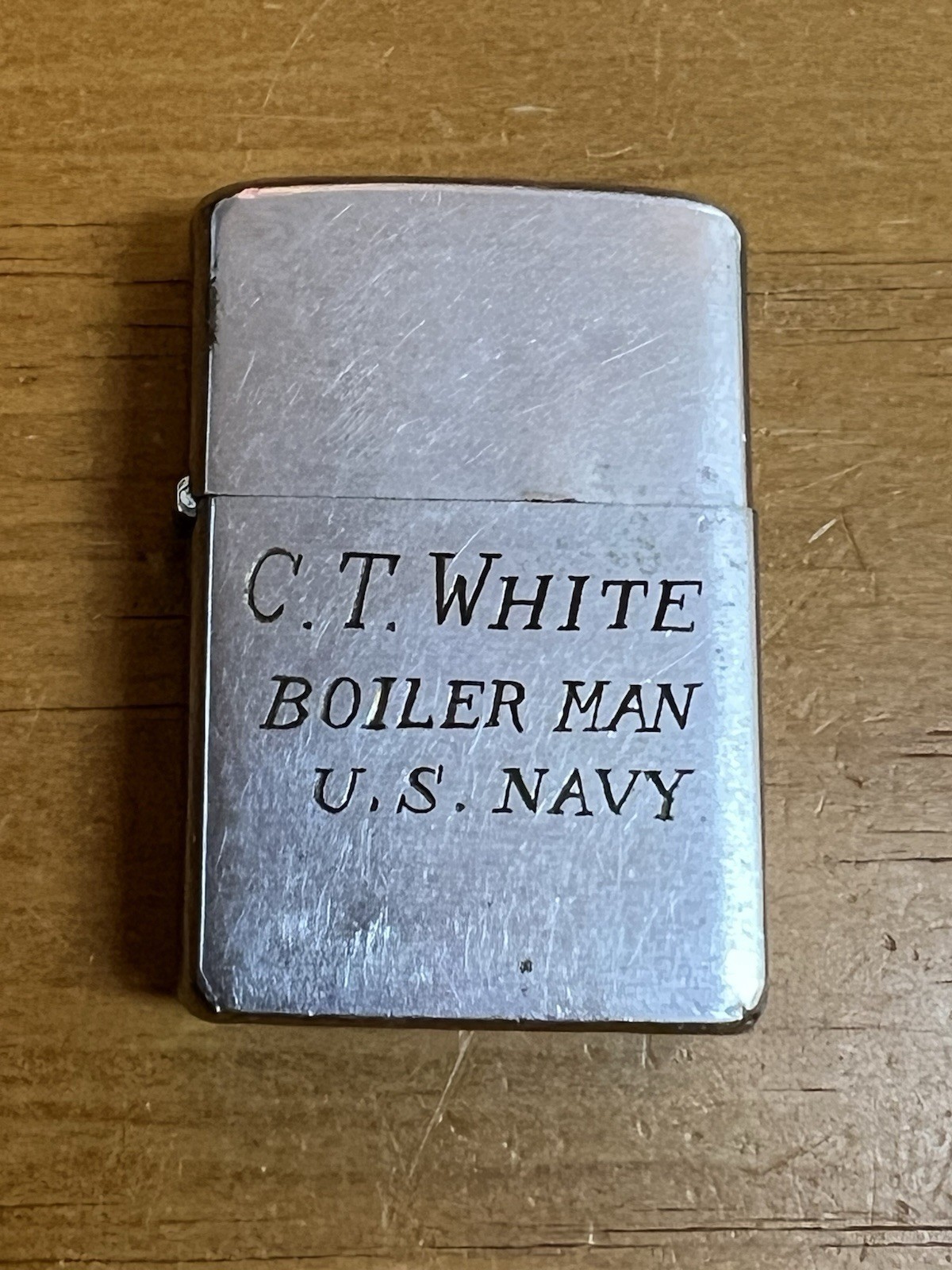 Customized Silver Tone Zippo Lighter CT White Boiler Man US Navy