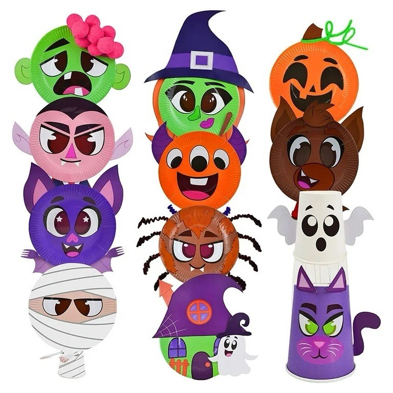 Klever Kits Halloween Kitchen Utensils Craft Set Paper Plates, Cups, Stickers,