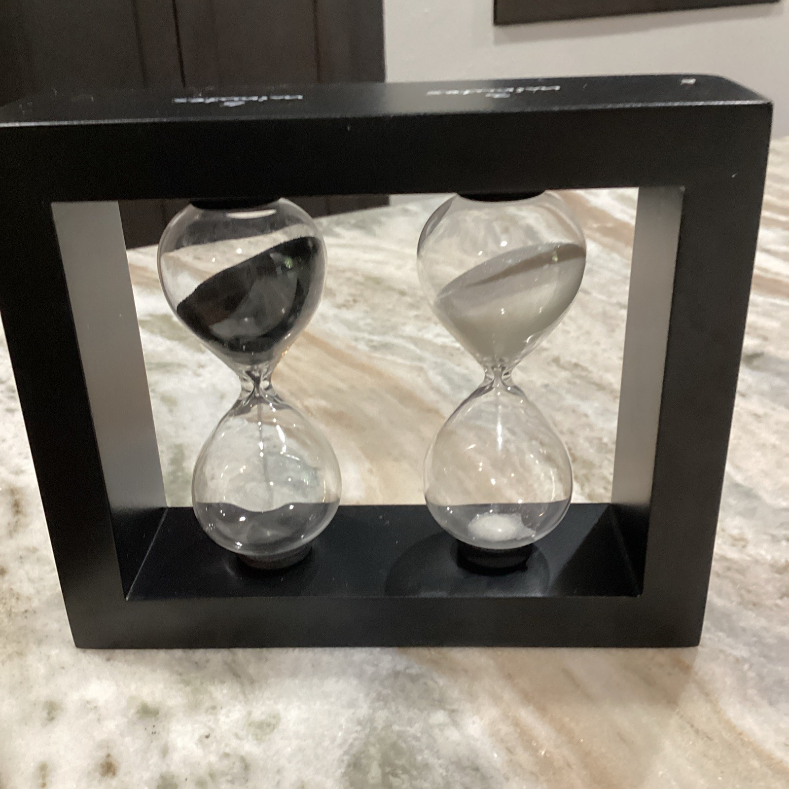 Hourglass Sand Timer Set 3 Min 5 Min Black Frame White Black Sand