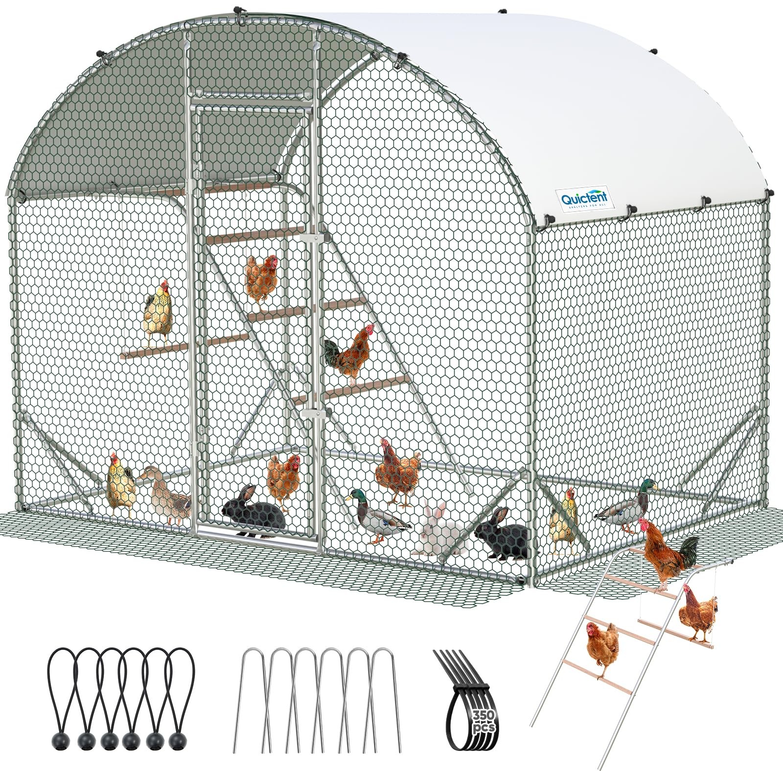 Quictent metal walk-in chicken run,PVC wire waterproof UV poultry cage.