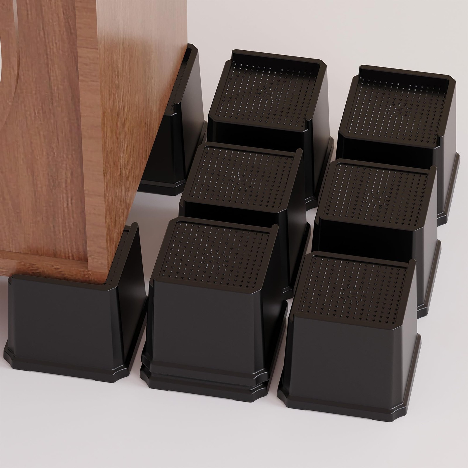 Black L Shape Heavy Duty Furniture Bed Risers Frame Desk Set Of 9