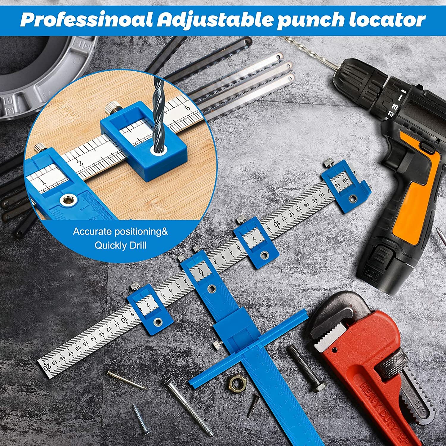 Adjustable Guide Punch Locator Tool Drill Sets Jig Drawer Pull Wood Drilling DIY