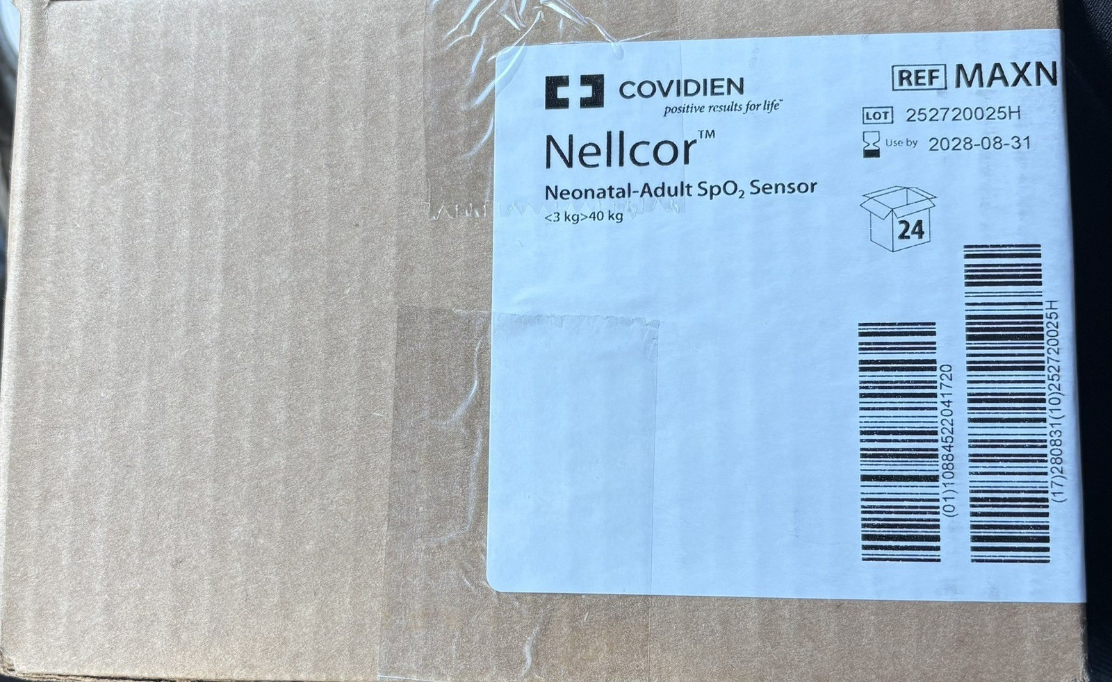 Covidien MAXN Nellcor Neonatal-Adult Sensor, New Box of 24, Exp 11/2027