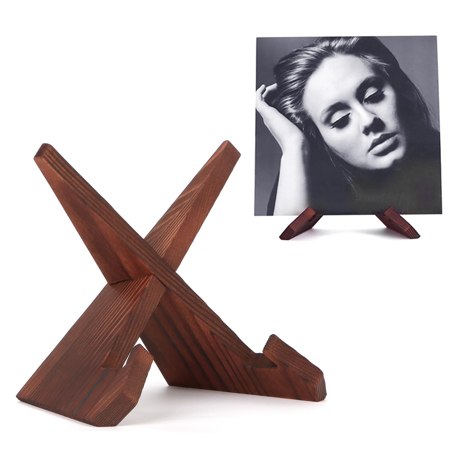 PUERSI Now Playing Vinyl Record Stand, Wooden Display Holder Brown