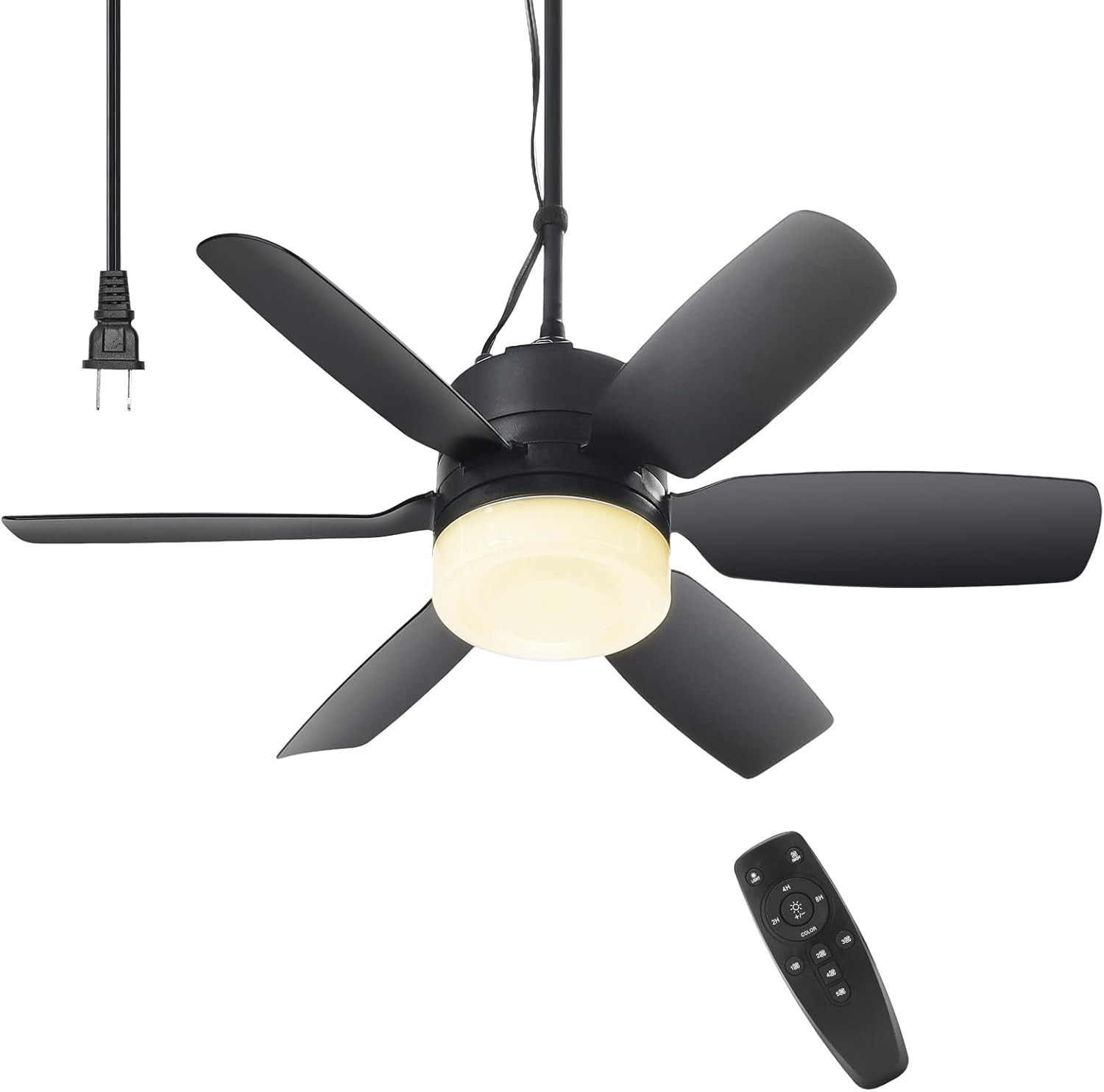 20.5'' Black Ceiling Fan with Light & Remote for Gazebo, Patio, Tent, RV