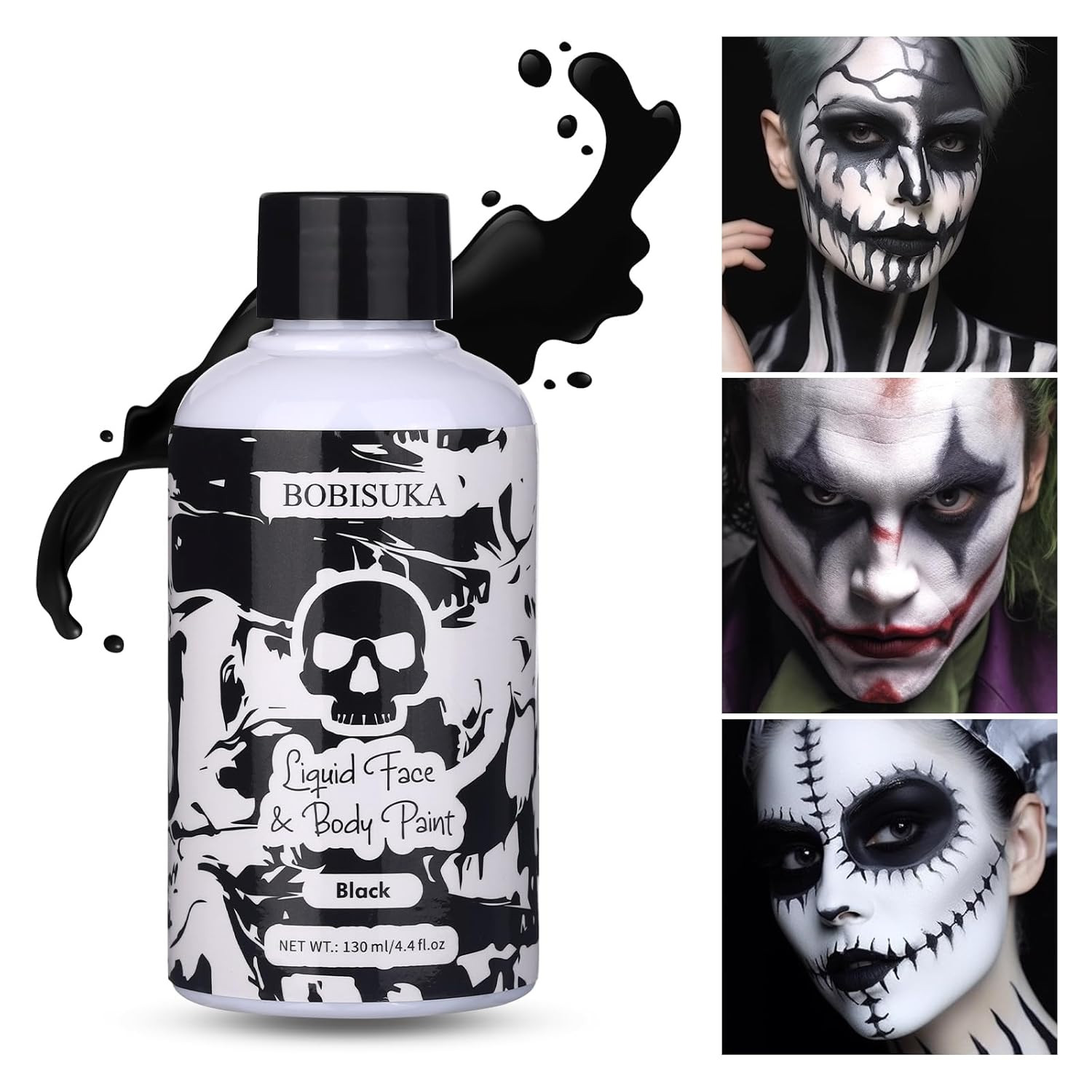 Black Face Body Paint Liquid Texture Washable Non Toxic Facepaint Fast Drying Fo
