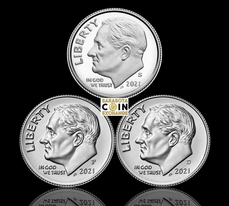 2021 S,P,D Roosevelt Dimes S Proof, P,D BU Uncirculated Update Set