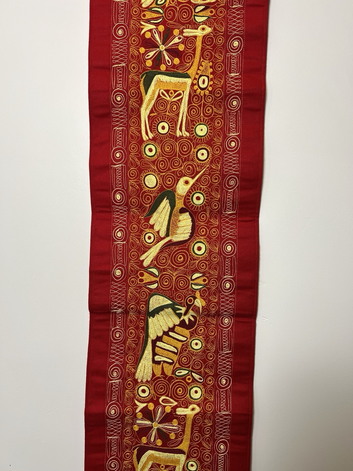 Peruvian Machu Picchu Embroidered Wall Hanging Tapestry Runner 64” Unique