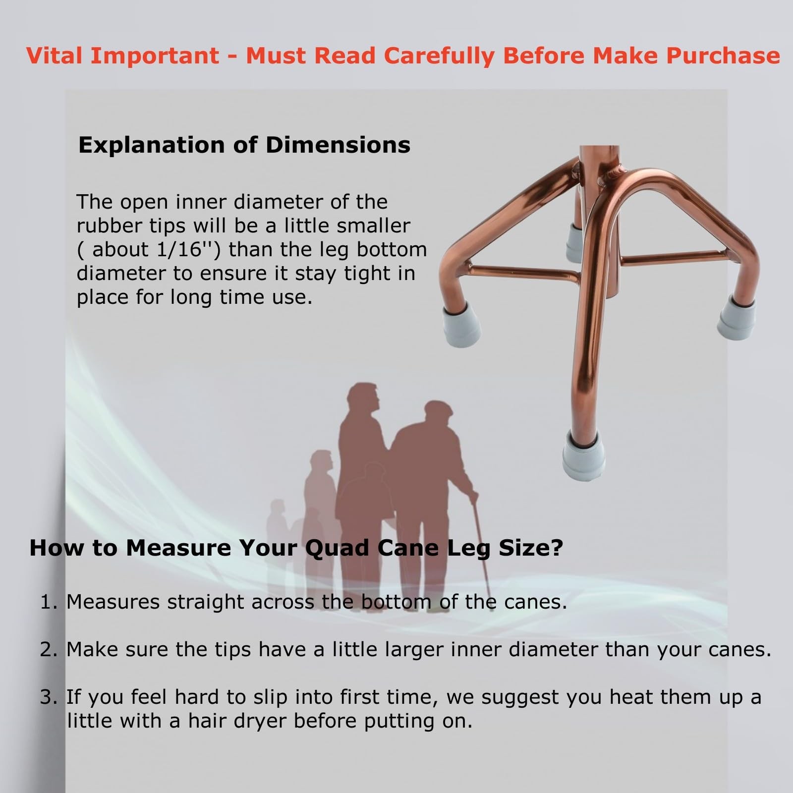 4 Pack Quad Cane Tips 1/2 Inch Heavy Duty Walking Cane Rubber Tips Replacemen...