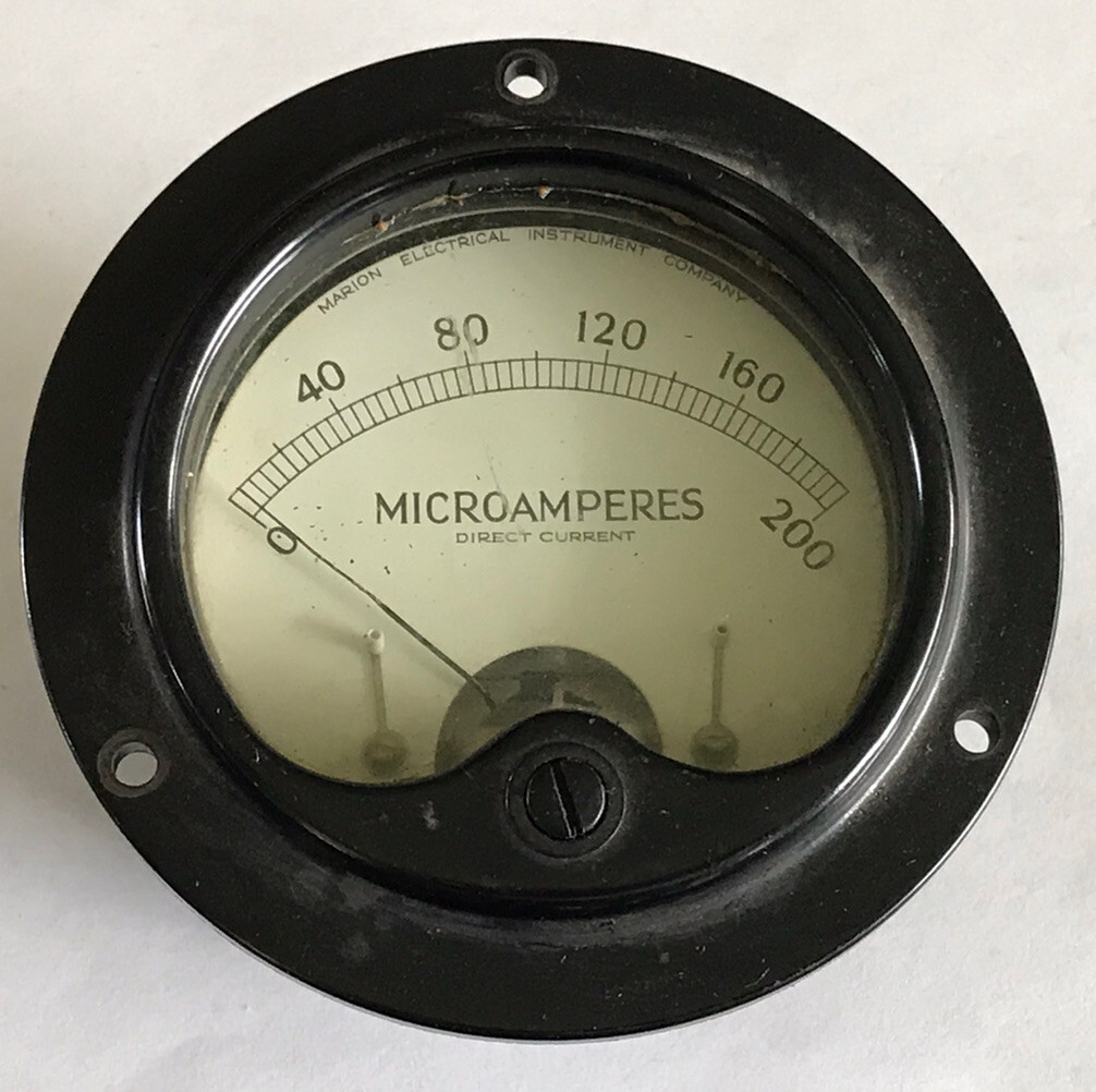 Vintage Marion Electrical Microamperes Gauge 0-200, 3 1/2”