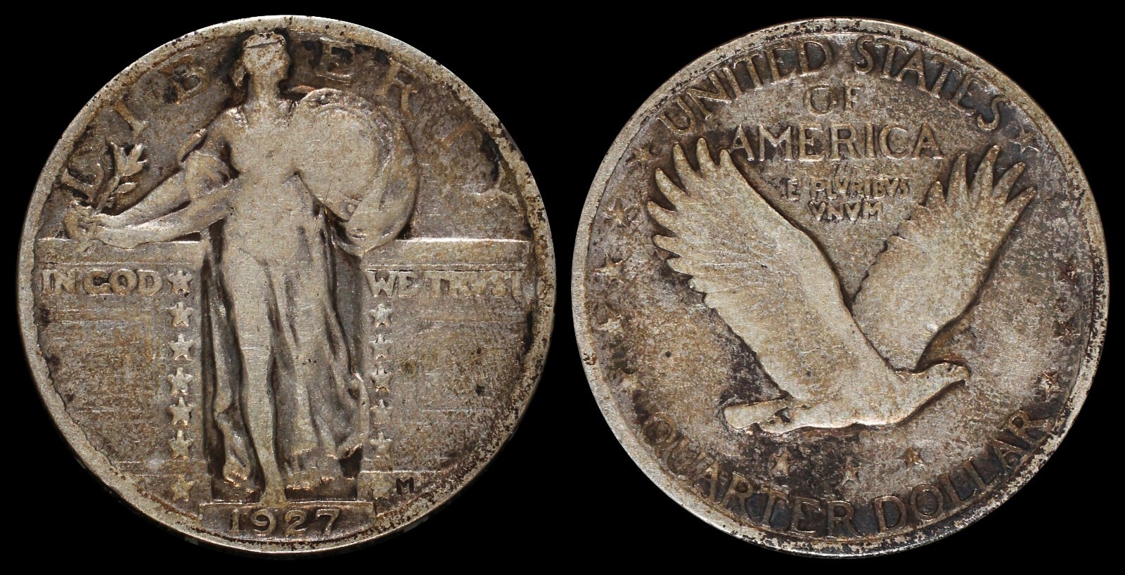 1927 Standing  Liberty Quarter Type 2 SLQ Silver US Type Coin Toned Philadelphia