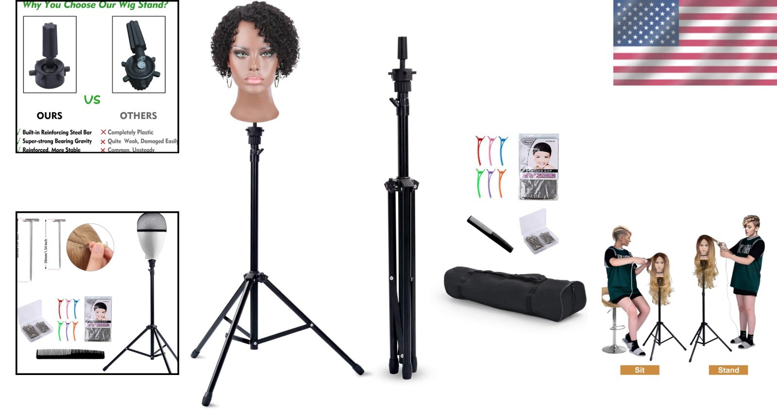 Ultimate Wig Styling Tripod (34.64-51.48in) - Includes Carry Bag & Clips