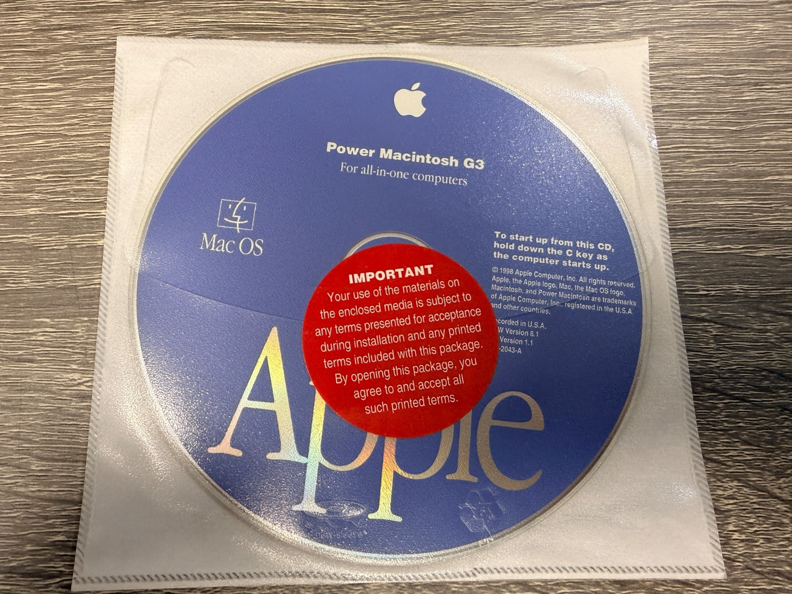 Apple Power Macintosh G3 All-In-1 Computer OS 8.1 Install Restore CD 691-2043-A