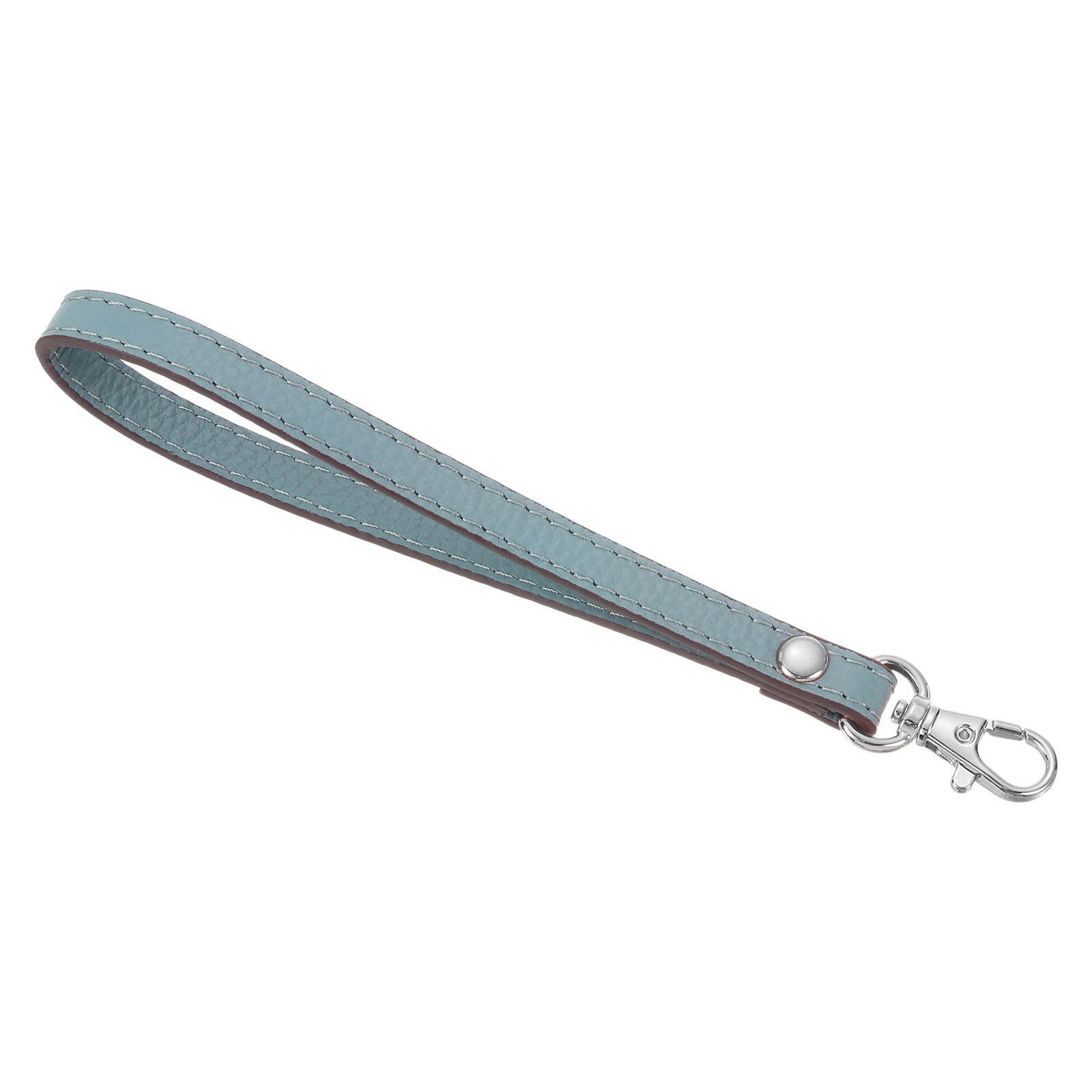 Leather Wristlet Strap 190mm Hand Wrist Lanyard Leather Sky Blue Silver