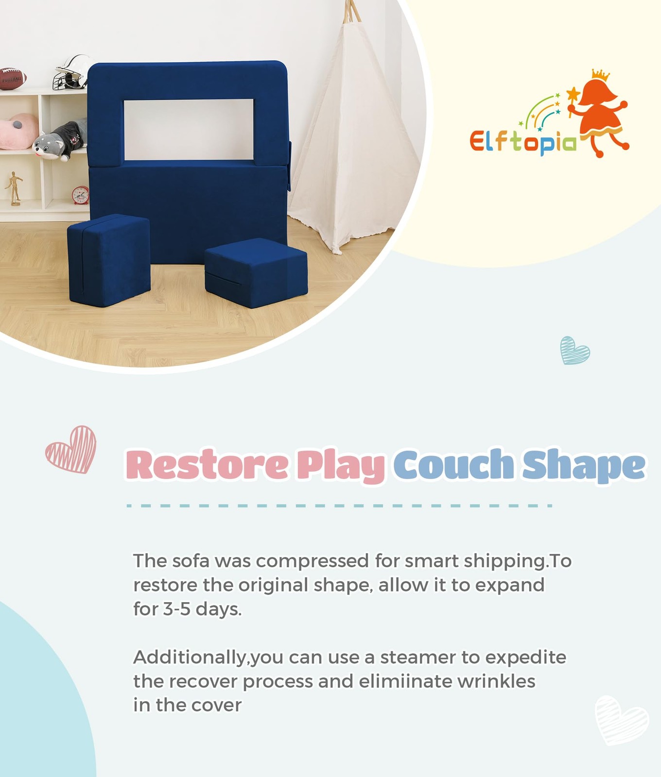 Modular Kids Sofa,Toddler Couch Foam Armchair for Kids, Children Convertible Plu