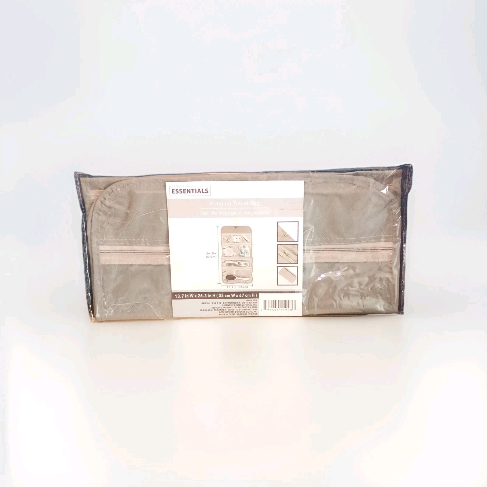 Essentials Hanging Travel Bag Gray Fabric With Compartments Rectangular