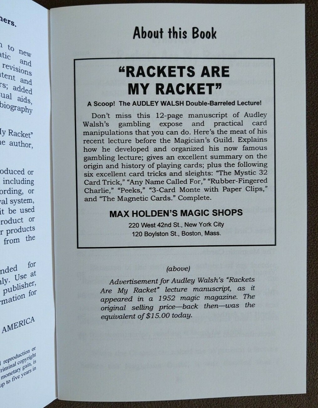 Rackets Are My Racket by Audley Walsh (gambling expose lecture)