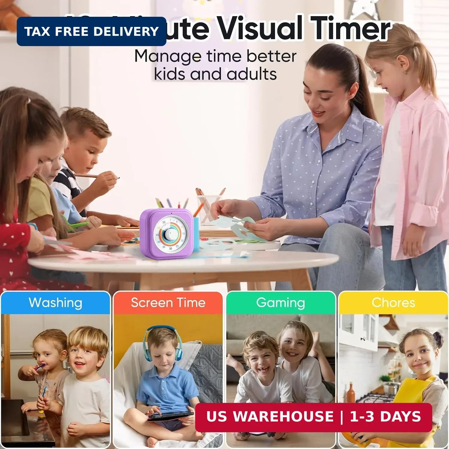Rainbow Visual Timer for Kids with 60 Minute Silent Mode | Countdown Clock with