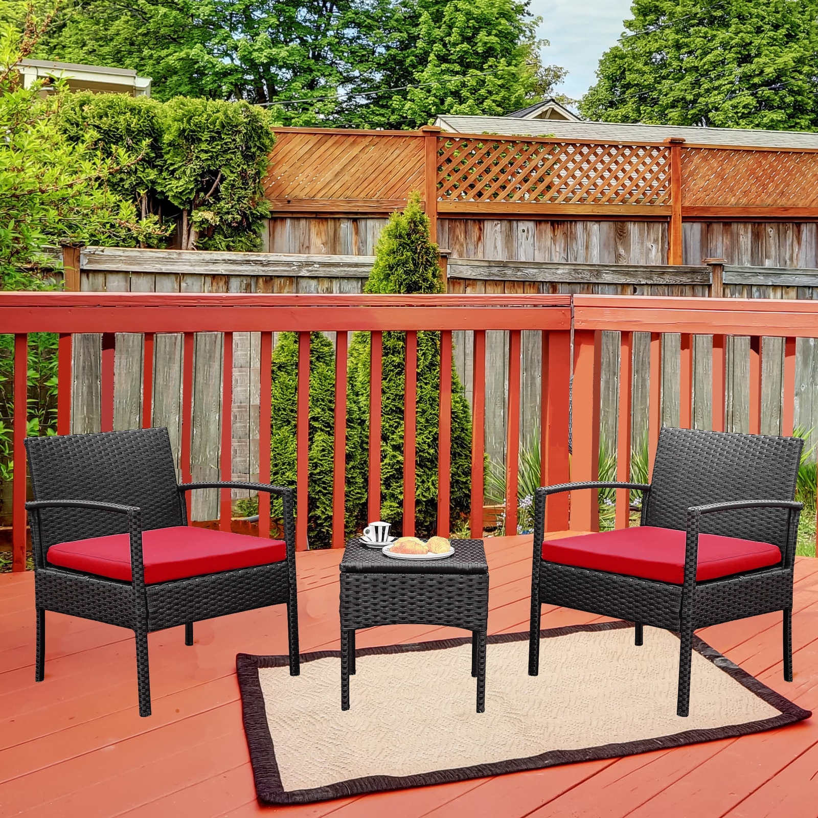 3piece outdoor furniture set, rattan woven terrace sofa with cushion combination
