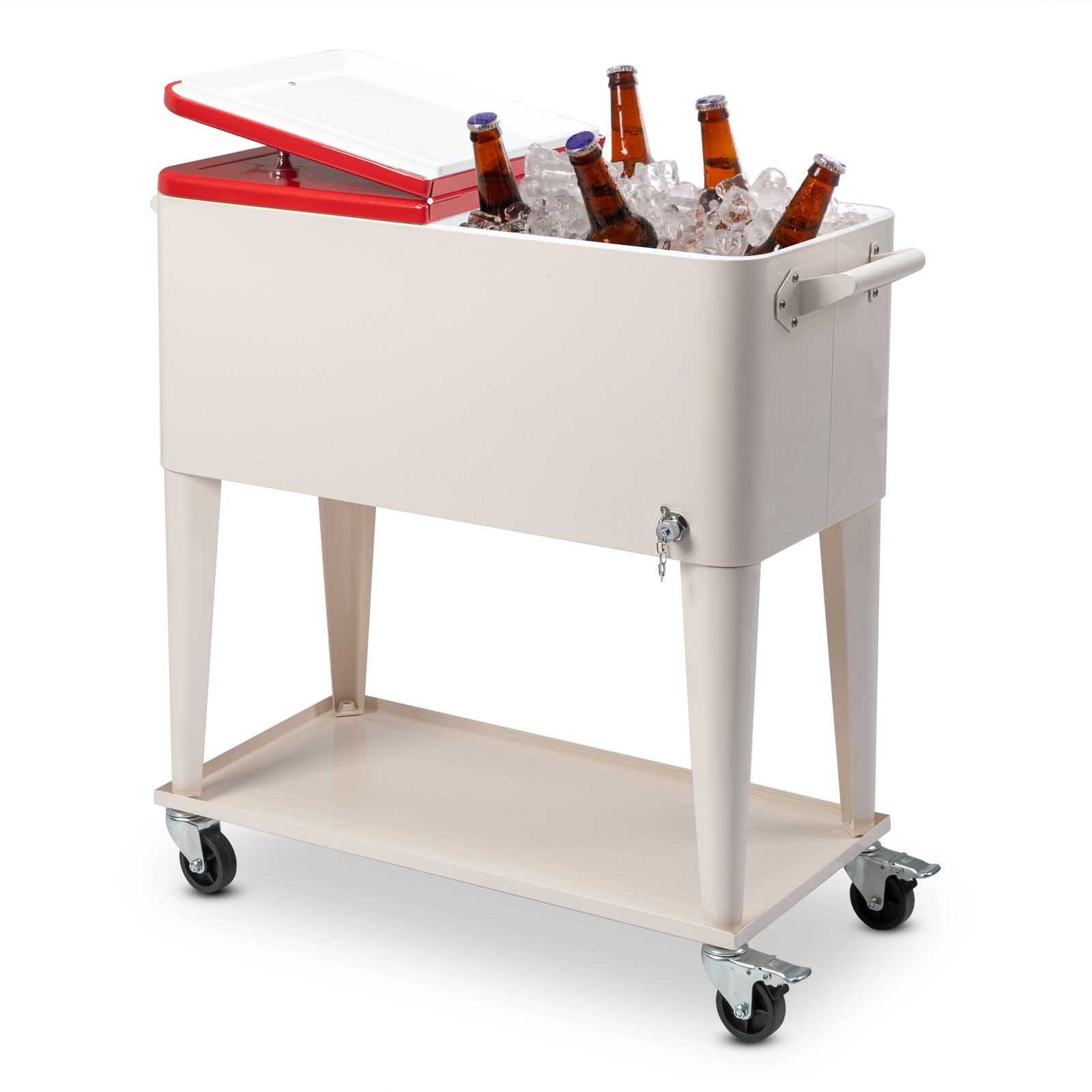 80QT Outdoor Beverage Rolling Cooler Ice Chest for Backyard Deck Patio w/ Wheels