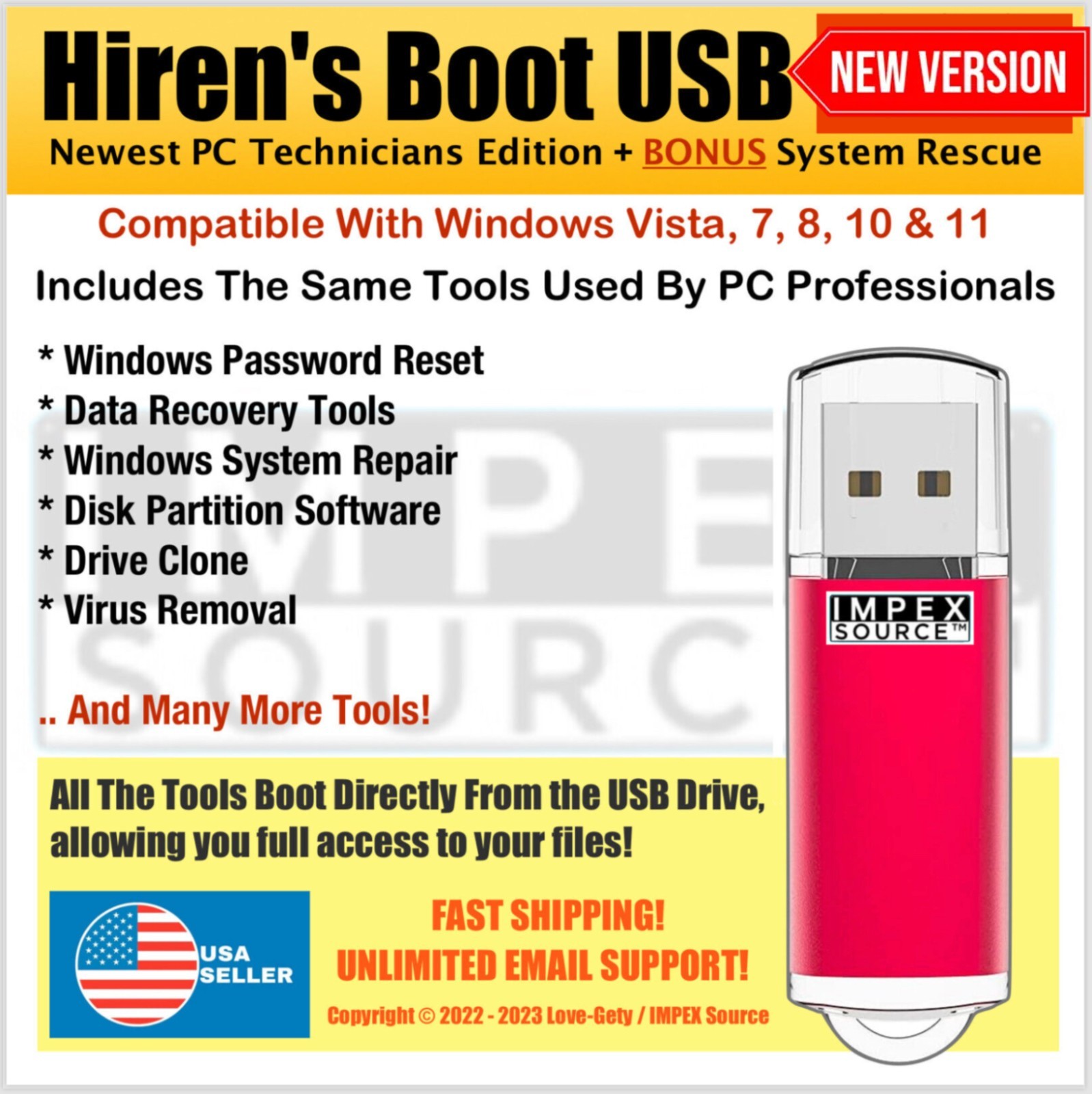 Hiren's Boot USB PC Diagnostics Repair Utilities Password Fix Disk Recovery 2026
