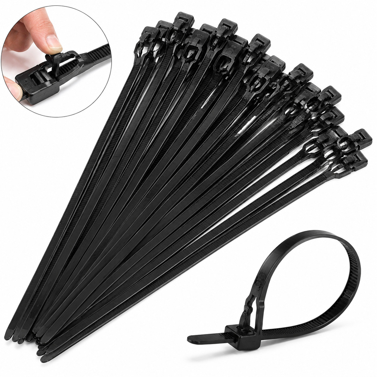 100-500PCS 12in Reusable Cable Zip Ties Releasable Nylon Black